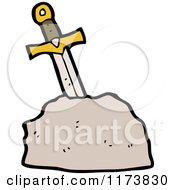Cartoon Of A Sword In Stone Royalty Free Vector Clipart