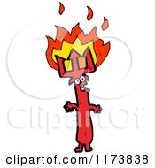 Cartoon Of A Red Pitchfork Trident Spear With Flames Royalty Free Vector Clipart by lineartestpilot
