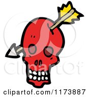 Cartoon Of A Red Skull With An Arrow Royalty Free Vector Clipart