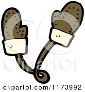Cartoon Of A Pair Of Brown Mittens Royalty Free Vector Clipart