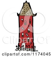 Cartoon Of A Red Tower House Royalty Free Vector Clipart by lineartestpilot