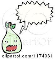 Cartoon Of Green Talking Pear With Conversation Bubble Royalty Free Vector Illustration