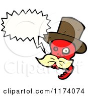 Cartoon Of Red Skull With Hat And Conversation Bubble Royalty Free Vector Illustration