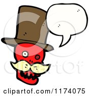 Cartoon Of Red Skull With Hat And Conversation Bubble Royalty Free Vector Illustration
