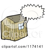 Cartoon Of Shack With A Conversation Bubble Royalty Free Vector Illustration by lineartestpilot