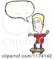 Cartoon Of Blonde Boy Skateboarding With Conversation Bubble Royalty Free Vector Illustration