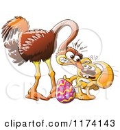 Poster, Art Print Of Easter Bunny Trying To Steal An Ostrich Egg