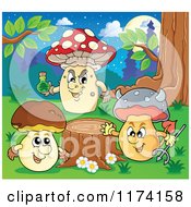 Poster, Art Print Of Mushroom Characters By A Tree Stump