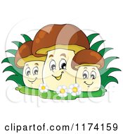 Poster, Art Print Of Group Of Three Happy Mushrooms