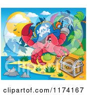 Poster, Art Print Of Pirate Crab By A Treasure Chest On An Island