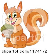 Cartoon Of A Cute Squirrel Holding An Acorn Royalty Free Vector Clipart by visekart