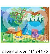 Poster, Art Print Of Camp Site With A Tent Pack And Fire