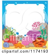 Cartoon Of An Underwater Ocean Border Of Sea Cliffs Corals And Fish Royalty Free Vector Clipart