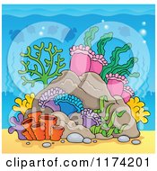 Poster, Art Print Of Underwater Ocean Background Of Reef Corals Anemones And Fish 5