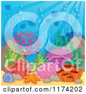 Poster, Art Print Of Underwater Ocean Background Of Reef Corals Anemones And Fish 3