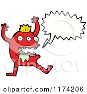 Cartoon Of A Red Drooling Monster With A Conversation Bubble Royalty Free Vector Illustration