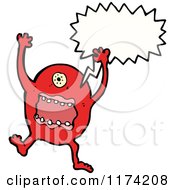 Cartoon Of A Red One Eyed Monster With A Conversation Bubble Royalty Free Vector Illustration