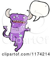 Cartoon Of A Purple Devil With A Conversation Bubble Royalty Free Vector Illustration