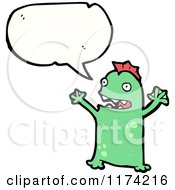 Cartoon Of A Green Sea Creature With A Conversation Bubble Royalty Free Vector Illustration