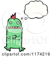 Cartoon Of A Green Sea Creature With A Conversation Bubble Royalty Free Vector Illustration