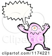 Poster, Art Print Of Pink One-Eyed Monster With A Conversation Bubble