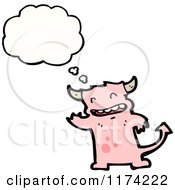 Cartoon Of A Pink Devil With A Conversation Bubble Royalty Free Vector Illustration
