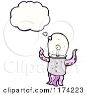 Cartoon Of A Tentacled Space Monster With A Conversation Bubble Royalty Free Vector Illustration