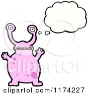 Cartoon Of A Pink Tentacled Monster With A Conversation Bubble Royalty Free Vector Illustration