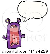 Cartoon Of A Purple Monster With A Conversation Bubble Royalty Free Vector Illustration