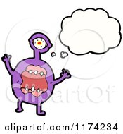 Cartoon Of A Purple One Eyed Monster With A Conversation Bubble Royalty Free Vector Illustration