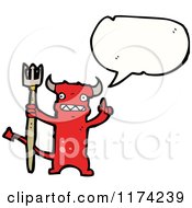 Cartoon Of A Red Devil With A Conversation Bubble Royalty Free Vector Illustration