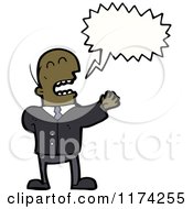 Cartoon Of A Bald African American Businessman Man With A Conversation Bubble Royalty Free Vector Illustration