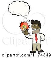 Cartoon Of An African American Man Pointing With A Conversation Bubble Royalty Free Vector Illustration