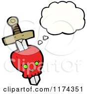 Clipart Of A Thinking Red Skull With A Sword Through It Royalty Free Vector Illustration