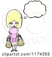 Cartoon Of A Blonde WomanHolding Purses With A Conversation Bubble Royalty Free Vector Illustration by lineartestpilot