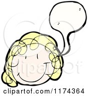 Cartoon Of A Blonde Stick Woman With A Conversation Bubble Royalty Free Vector Illustration