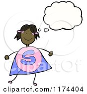 Cartoon Of An African American Stick Girl With Conversation Bubble Royalty Free Vector Illustration