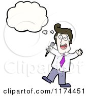 Cartoon Of A Man Holding A Microphone With A Conversation Bubble Royalty Free Vector Illustration
