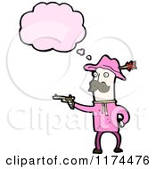 Cartoon Of A Man With A Gun And Conversation Bubble Royalty Free Vector Illustration