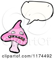Cartoon Of A Pink Mushroom With A Conversation Bubble Royalty Free Vector Illustration