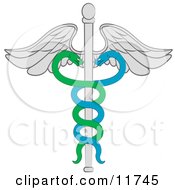 Wand Of Hermes Or Cadeceus With Two Snakes Forming A Double Helix Clipart Illustration