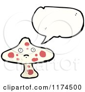 Cartoon Of A Spotted Mushroom With A Conversation Bubble Royalty Free Vector Illustration