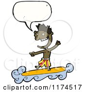 Cartoon Of An African American Boy Surfing With A Conversation Bubble Royalty Free Vector Illustration by lineartestpilot