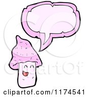 Cartoon Of A Pink Mushroom With A Conversation Bubble Royalty Free Vector Illustration