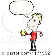 Cartoon Of A Man With A Book And A Conversation Bubble Royalty Free Vector Illustration