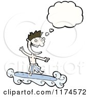 Cartoon Of A Boy Surfing With A Conversation Bubble Royalty Free Vector Illustration by lineartestpilot