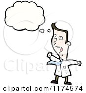 Cartoon Of A Man Wearing A Lab Coat With A Conversation Bubble Royalty Free Vector Illustration