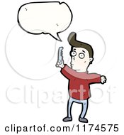 Cartoon Of A Boy With A Comb And A Conversation Bubble Royalty Free Vector Illustration by lineartestpilot