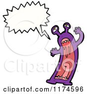 Cartoon Of A Purple Drooling Monster With A Conversation Bubble Royalty Free Vector Illustration
