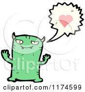 Cartoon Of A Green Horned Monster With A Conversation Bubble Royalty Free Vector Illustration